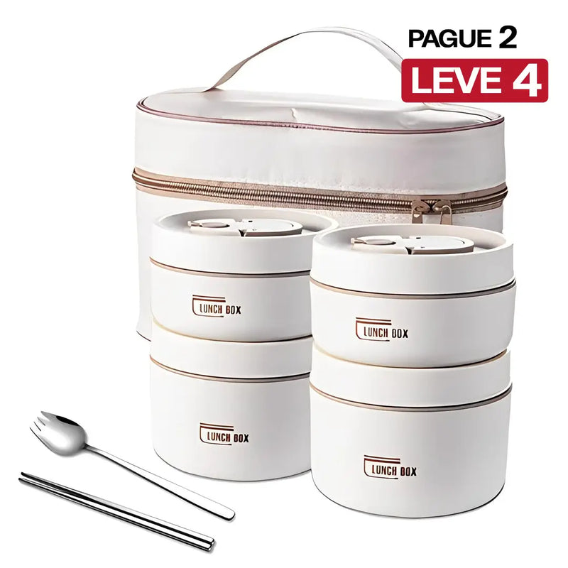 [PAGUE 2 LEVE 4] Kit Potes Térmicos LunchBox em Aço Inox Premium + BRINDE: Talheres e Lancheira de Viagens