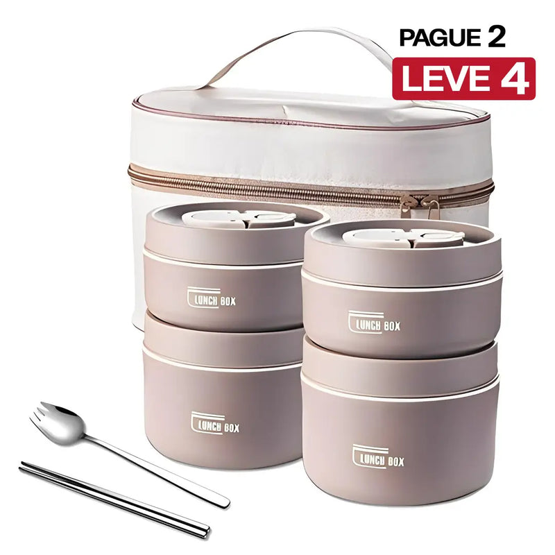 [PAGUE 2 LEVE 4] Kit Potes Térmicos LunchBox em Aço Inox Premium + BRINDE: Talheres e Lancheira de Viagens