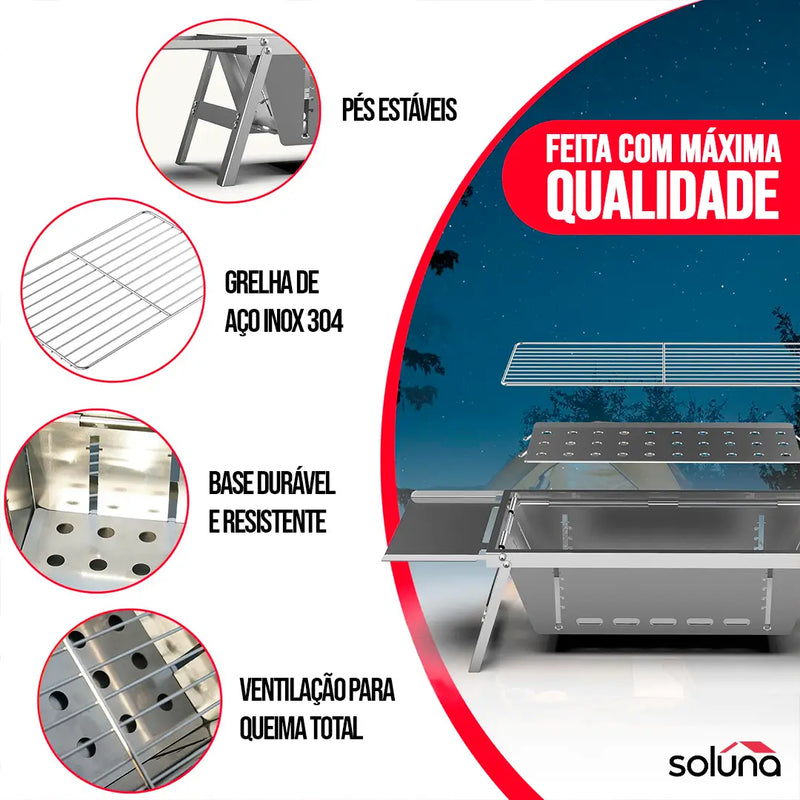 Churrasqueira Portátil 3 em 1 + BRINDE: Cutelo Profissional e Tábua de Cortes