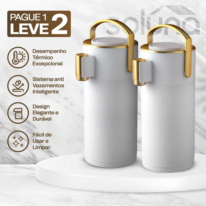 [PAGUE 1 LEVE 2] Garrafa Térmica CaféLux® + BRINDE: Conjunto 4 Xícaras de Porcelana