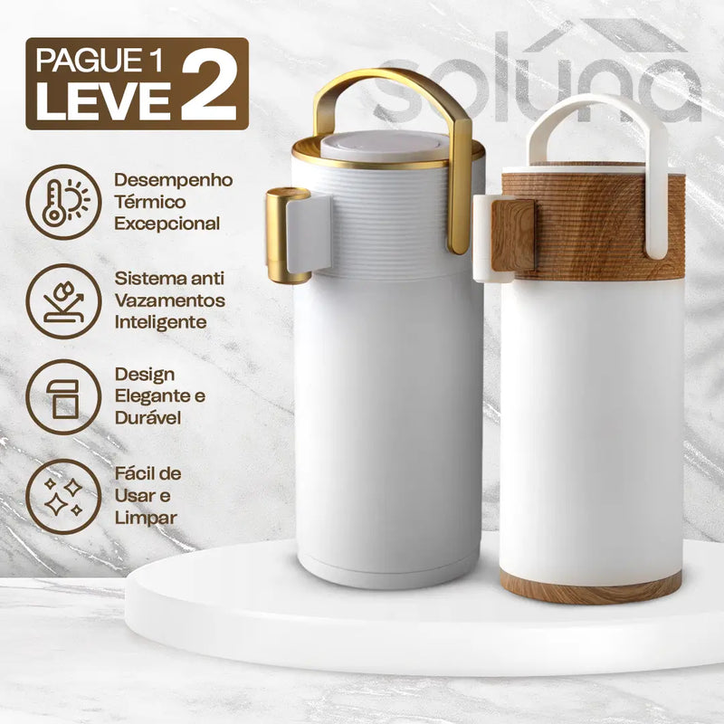 [PAGUE 1 LEVE 2] Garrafa Térmica CaféLux® + BRINDE: Conjunto 4 Xícaras de Porcelana