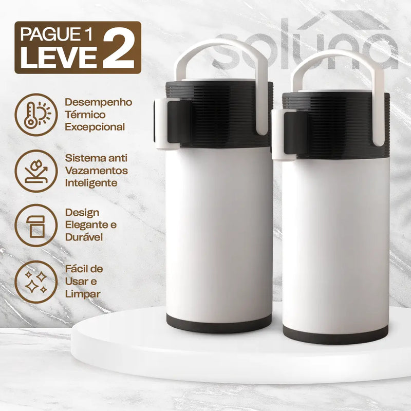 [PAGUE 1 LEVE 2] Garrafa Térmica CaféLux® + BRINDE: Conjunto 4 Xícaras de Porcelana